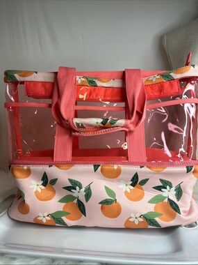 Clear Beach Tote/Thermal Bag  with Orange Blossom Print